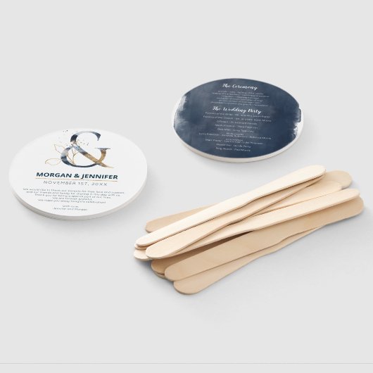 Éventail Programme de mariage de l'esperluette marine et au (Non-assemblé)