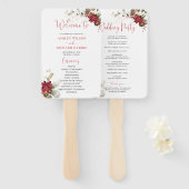 Éventail Programme de mariage de Noël à fleurs rouges (Devant et derrière)