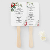 Éventail Programme de mariage de Noël Greenery & Red Berrie (Devant et derrière)