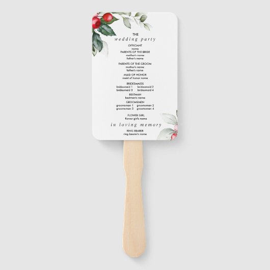 Éventail Programme de mariage de Noël Greenery & Red Berrie (Dos)
