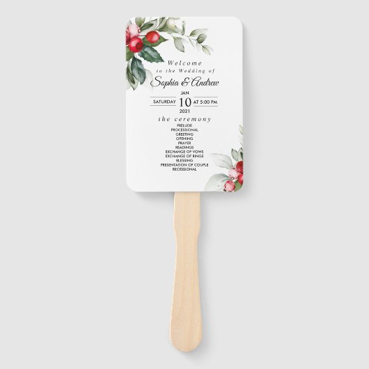 Éventail Programme de mariage de Noël Greenery & Red Berrie (Devant)