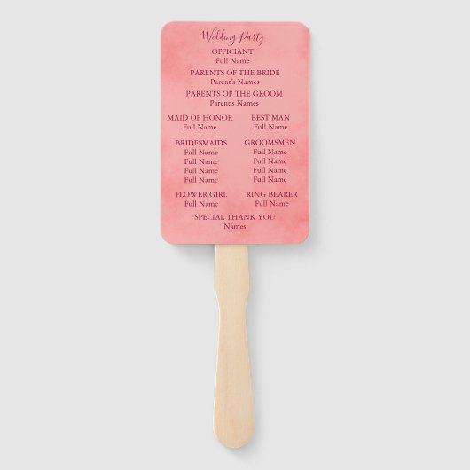 Éventail Programme de mariage de parchemin rose (Dos)