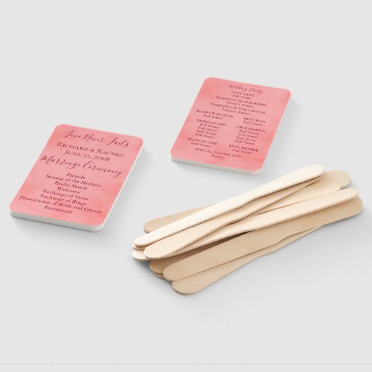 Éventail Programme de mariage de parchemin rose (Non-assemblé)