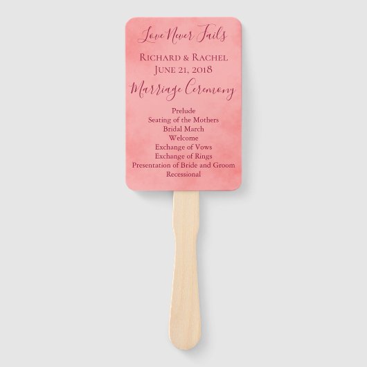 Éventail Programme de mariage de parchemin rose (Devant)