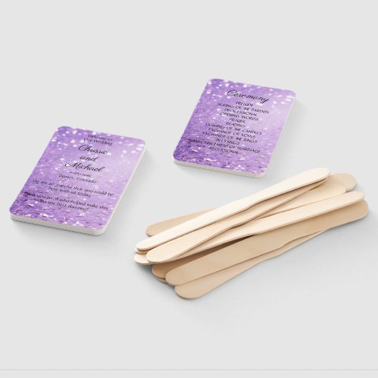 Éventail Programme de mariage de Parties scintillant violet (Non-assemblé)