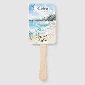 Éventail Programme de mariage de plage à l'aquarelle d'été (Devant)