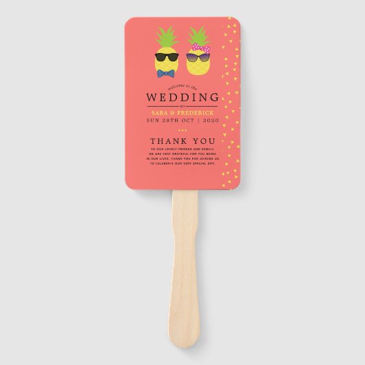 Éventail Programme de mariage de plage exotique d'été tropi (Devant)