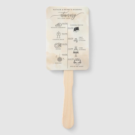 Éventail Programme de mariage de plage Ventilateur à main a (Devant)