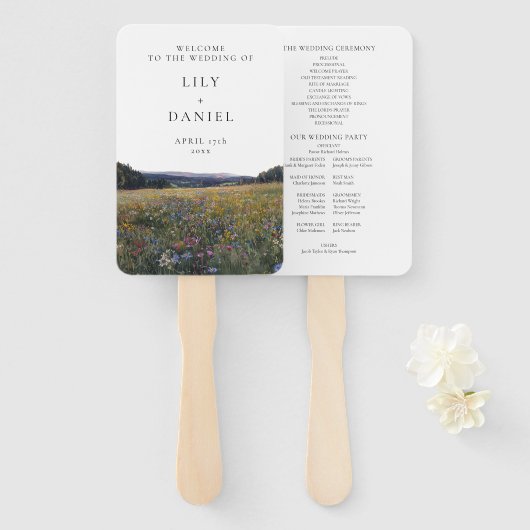Éventail Programme de mariage de prairie florale de fleurs (Devant et derrière)