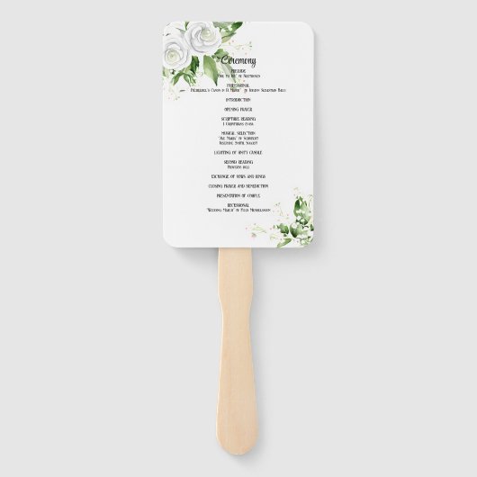 Éventail Programme de mariage de roses blanches et de souff (Dos)