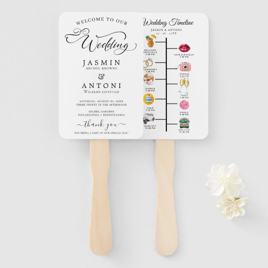 Éventail Programme de mariage de script classique et chrono (Devant et derrière)