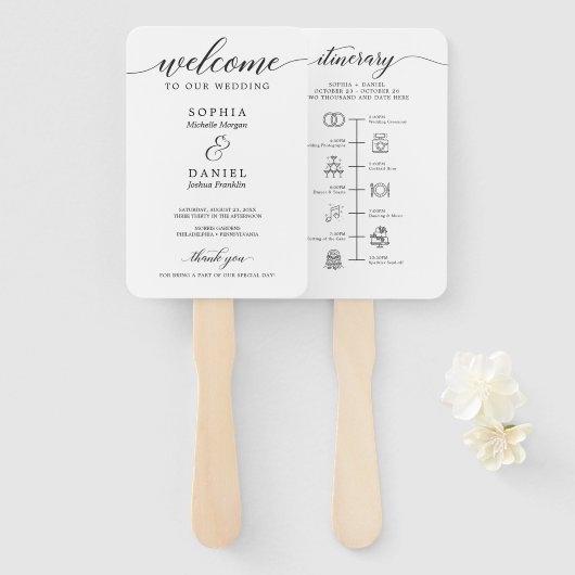 Éventail Programme de mariage de script classique et chrono (Devant et derrière)