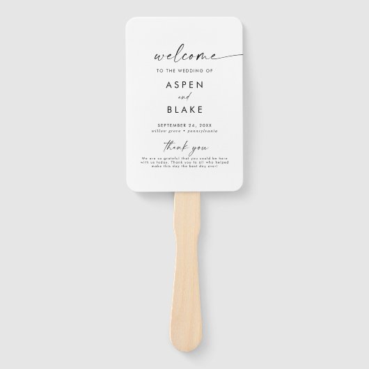 Éventail Programme de mariage de script moderne Ventilateur (Devant)