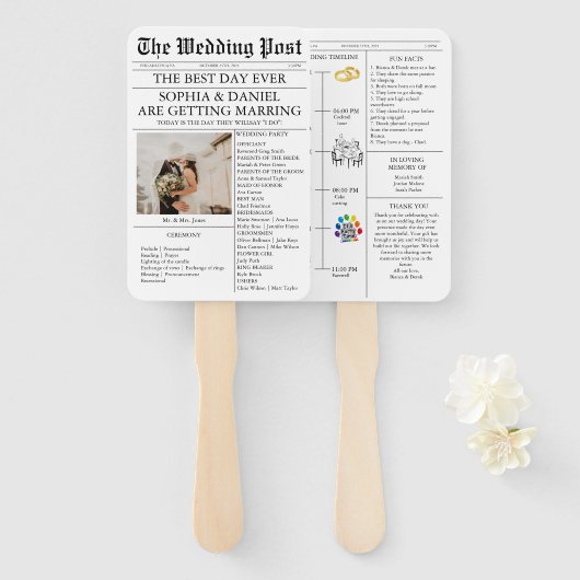 Éventail Programme de mariage de style journal avec photo c (Devant et derrière)