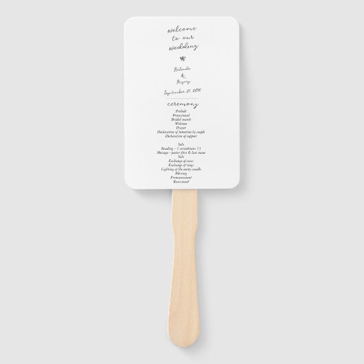 Éventail Programme de mariage de typographie écrite à la ma (Devant)