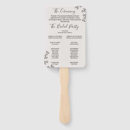 Éventail Programme de mariage de typographie florale (Dos)