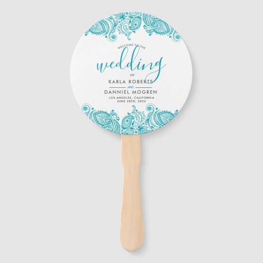 Éventail Programme de mariage-Dentelle de marbre turquoise (Dos)