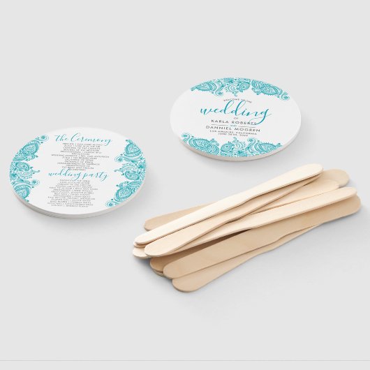 Éventail Programme de mariage-Dentelle de marbre turquoise (Non-assemblé)