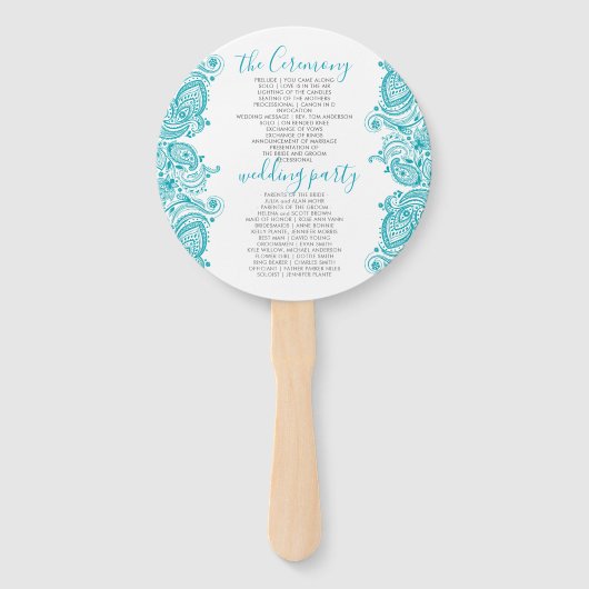 Éventail Programme de mariage-Dentelle de marbre turquoise (Devant)