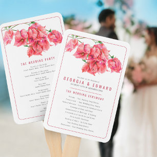 Éventail Programme de mariage des Bougainvilliers rouge ros