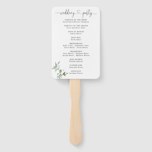 Éventail Programme de mariage des coeurs du feuillage végét (Dos)