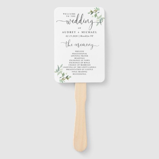 Éventail Programme de mariage des coeurs du feuillage végét (Devant)