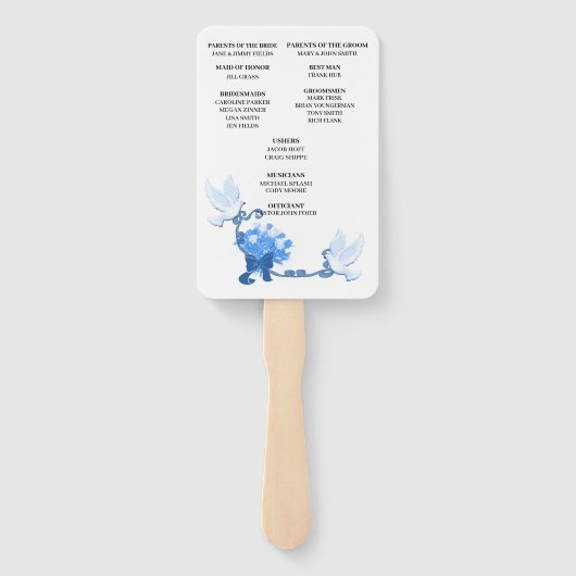 Éventail Programme De Mariage Des Doves Et Des Fleurs Bleue (Dos)