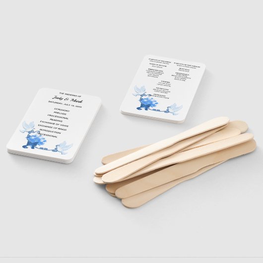 Éventail Programme De Mariage Des Doves Et Des Fleurs Bleue (Non-assemblé)