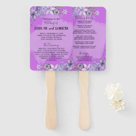 Éventail Programme de mariage des écritures Ventilateur à m (Devant et derrière)