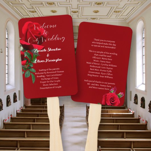 Éventail Programme de mariage des fans de Red Roses