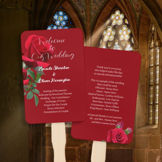Éventail Programme de mariage des fans de Red Roses