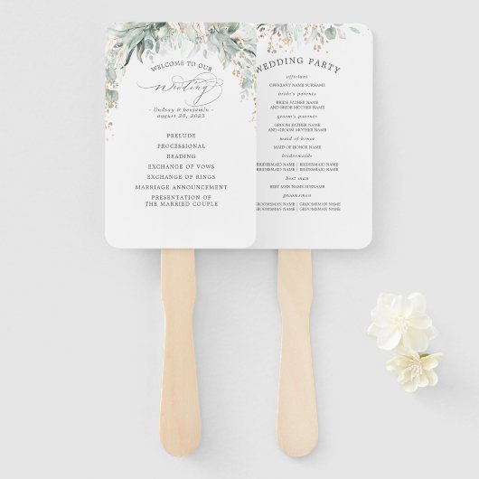 Éventail Programme de mariage des Feuilles de verdure et d' (Devant et derrière)