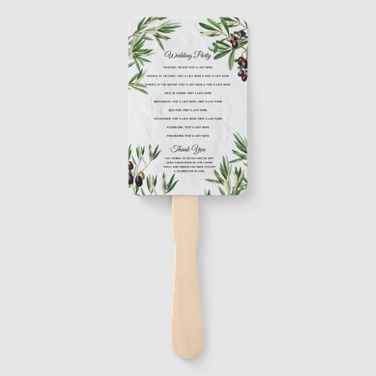 Éventail Programme de mariage des Feuilles grecs de l'olive (Dos)