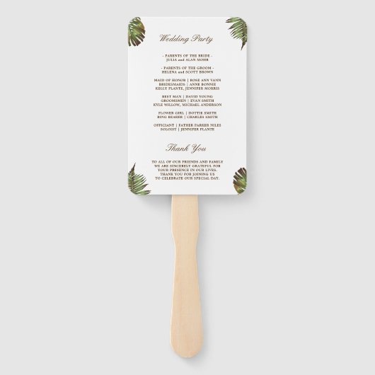 Éventail Programme de mariage des Feuilles tropicaux Pineap (Dos)
