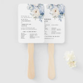 Éventail Programme de mariage des fleurs bleues et blanches (Devant et derrière)