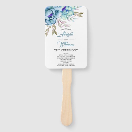 Éventail Programme de mariage des fleurs d'aquarelle de men (Devant)