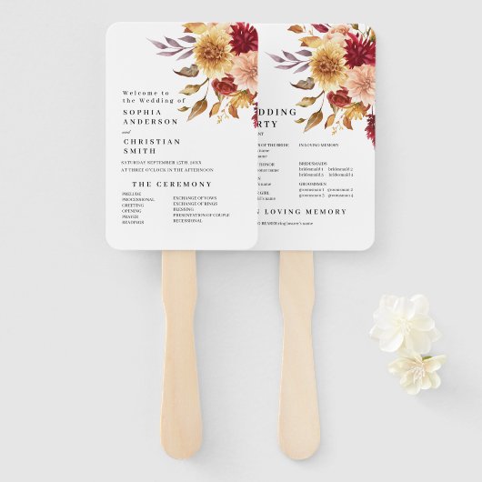Éventail Programme de mariage des fleurs d'automne (Devant et derrière)