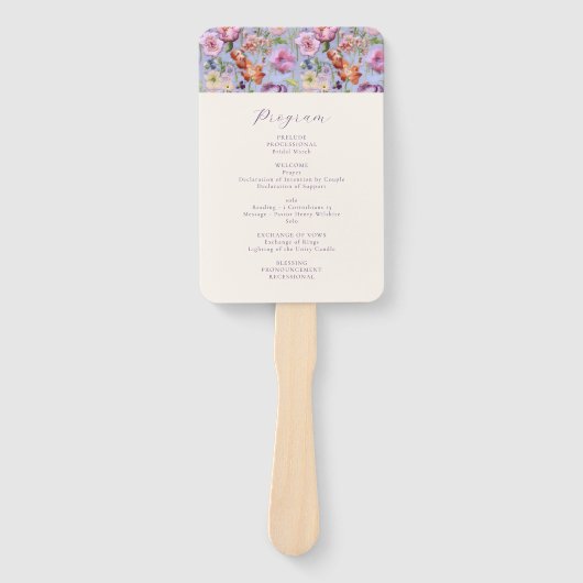 Éventail Programme de mariage des fleurs de broderie violet (Devant)