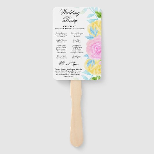 Éventail Programme de mariage des fleurs rose jaune (Dos)