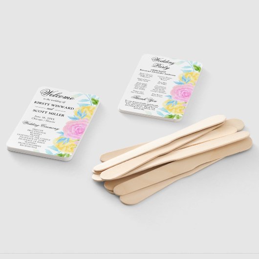 Éventail Programme de mariage des fleurs rose jaune (Non-assemblé)