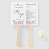 Éventail Programme de mariage des fleurs roses de l'aquarel (Devant et derrière)