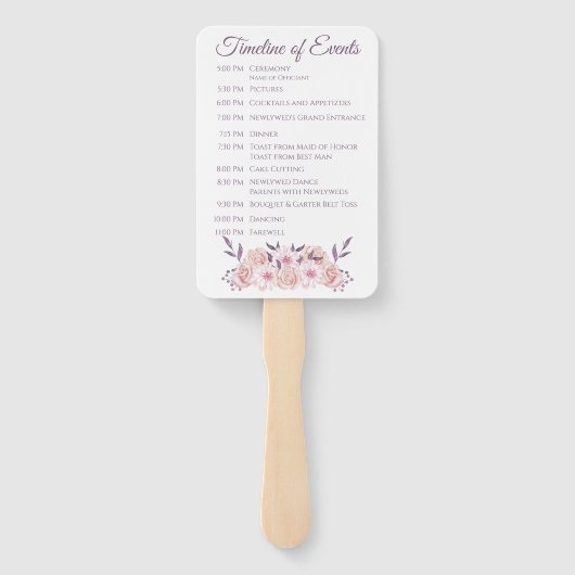 Éventail Programme de mariage des fleurs roses de l'aquarel (Dos)