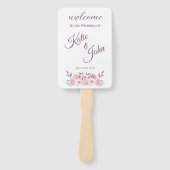 Éventail Programme de mariage des fleurs roses de l'aquarel (Devant)