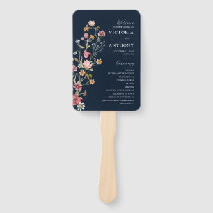 Éventail Programme de mariage des Fleurs sauvages bleus de
