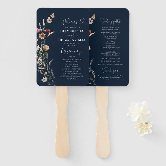 Éventail Programme de mariage des Fleurs sauvages minuscule (Devant et derrière)