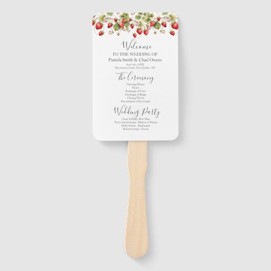 Éventail Programme de mariage des fraises d'aquarelle (Devant)