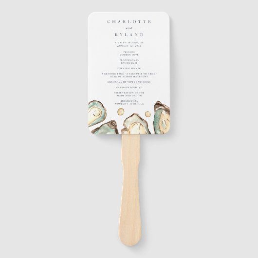 Éventail Programme de mariage des huîtres d'aquarelle côtiè (Devant)