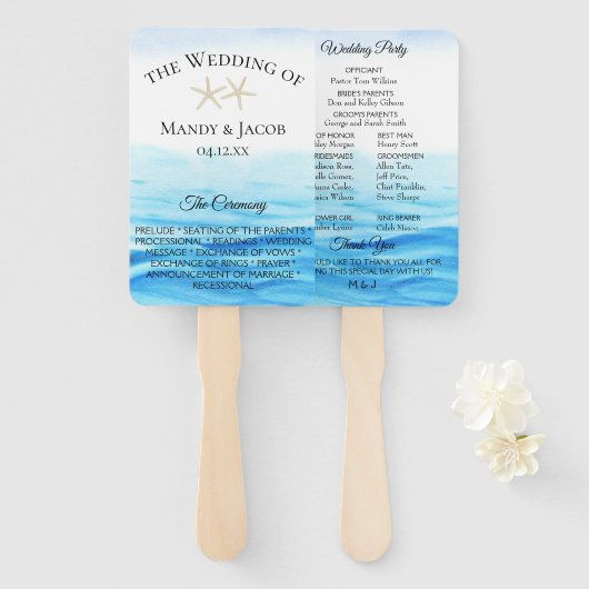 Éventail Programme de mariage des marées romantiques (Devant et derrière)