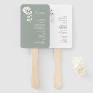 Éventail Programme de mariage des orchidées blanches vertes
