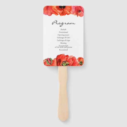 Éventail Programme de mariage des pavots rouges (Dos)